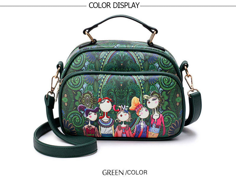 Printed Design Leather Women's Shoulder Bag Crossbody Handbag