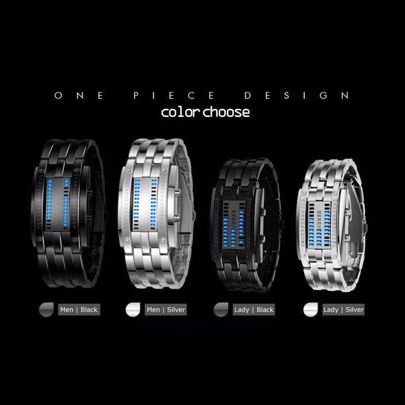 Future Technology Binary Black Stainless Steel Date Digital LED Bracelet Sport ww-s wm-s