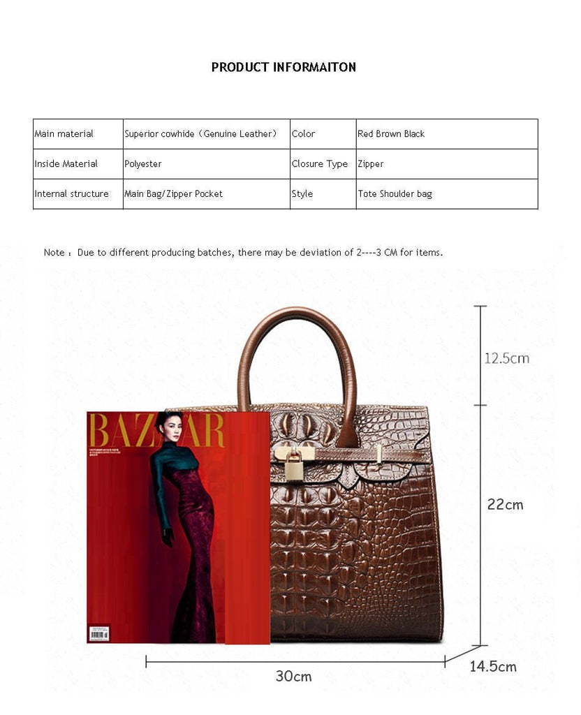 Elegant Genuine Leather Crocodile Pattern Top Quality Luxury Handbags