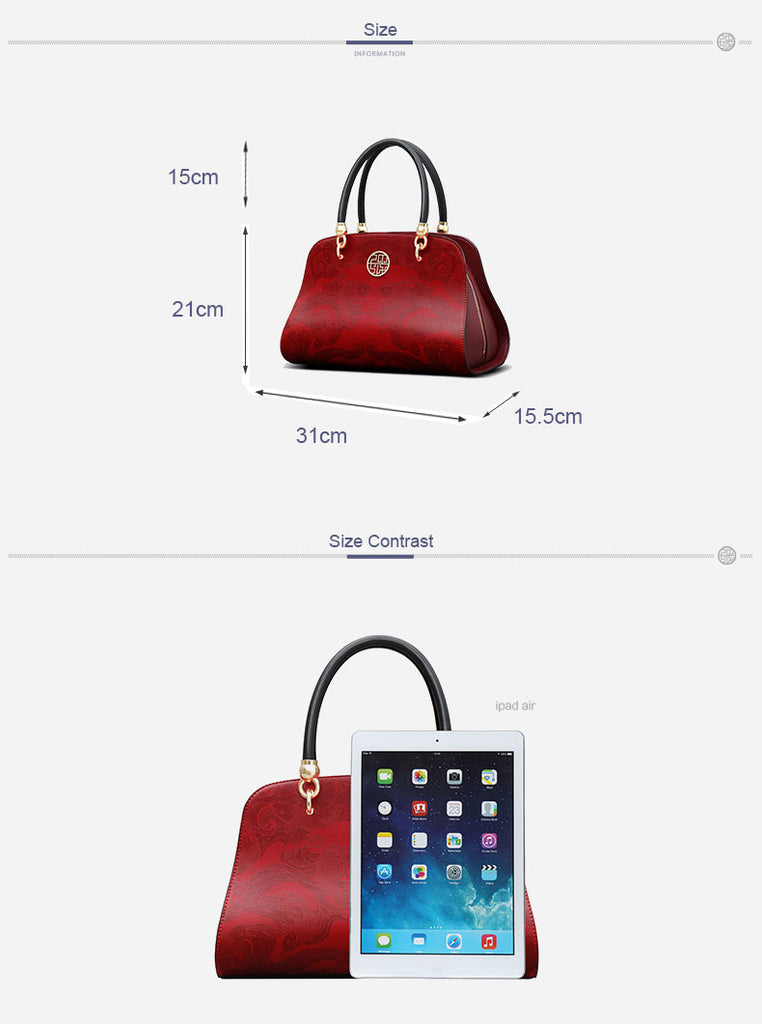 Luxury Fashion Tote Red Leather Handbag For Women