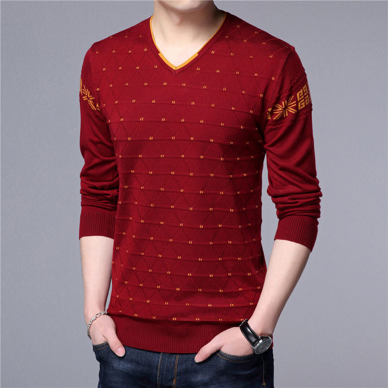 Quality Wool Pullover Casual V-Neck Men's Sweater