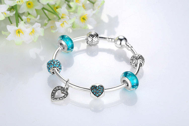 Heart Pendant Vintage Charm Blue Beads Jewelry Bracelets