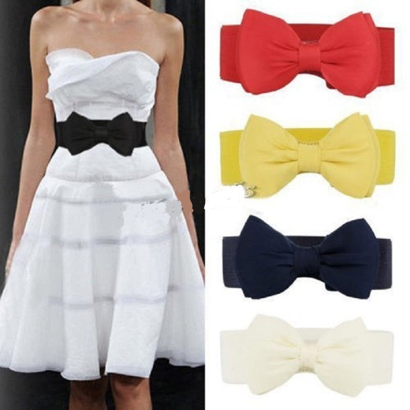 Lady Bowknot Stretch Elastic Wide Waistband Belt For Women