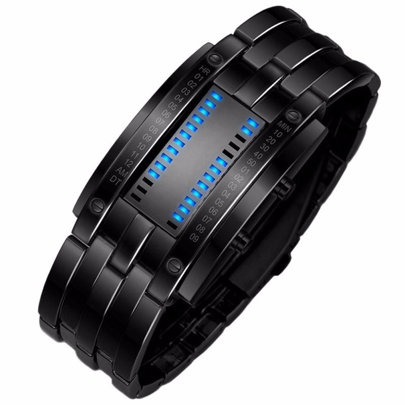 Future Technology Binary Black Stainless Steel Date Digital LED Bracelet Sport ww-s wm-s