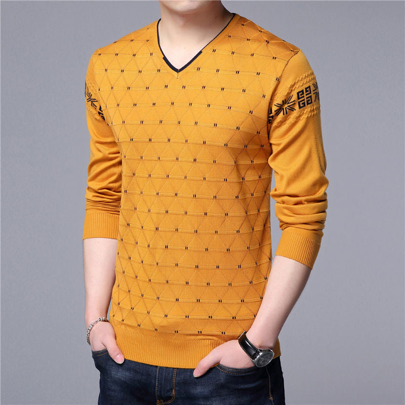 Quality Wool Pullover Casual V-Neck Men's Sweater