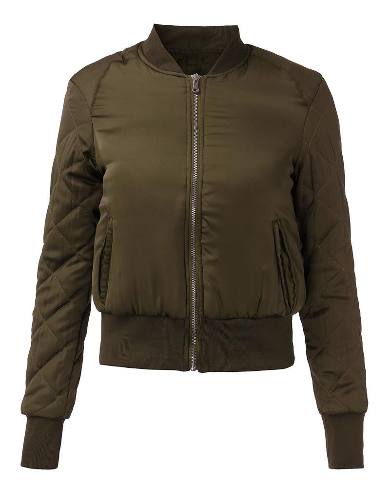 Bomber Quilted Zipper Slim Coat Women Jackets 6 Colors