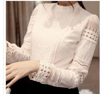 High Quality Long-Sleeved Hollow Lace Women Shirt Tops