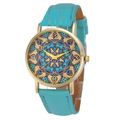 Flower Pattern Faux Leather Band Casual Watches ww-b ww-d