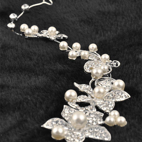 Bridal Wedding Flower Delicate Pearls Beauty Crystal Headband