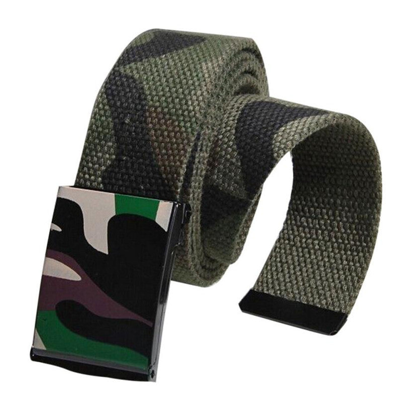 Square Military Buckle Canvas Unisex Belt