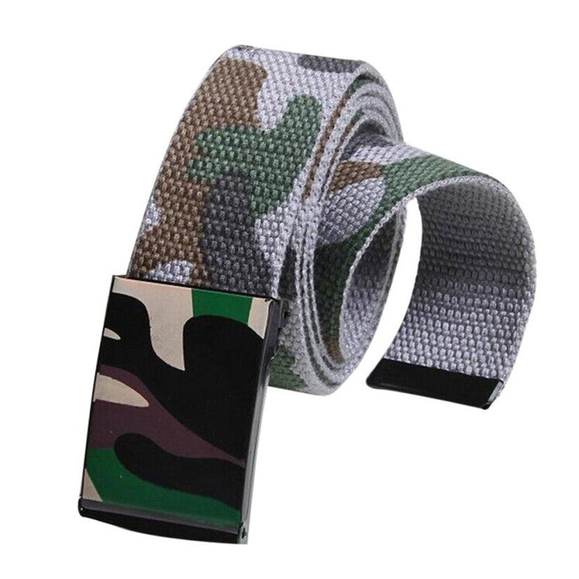 Square Military Buckle Canvas Unisex Belt