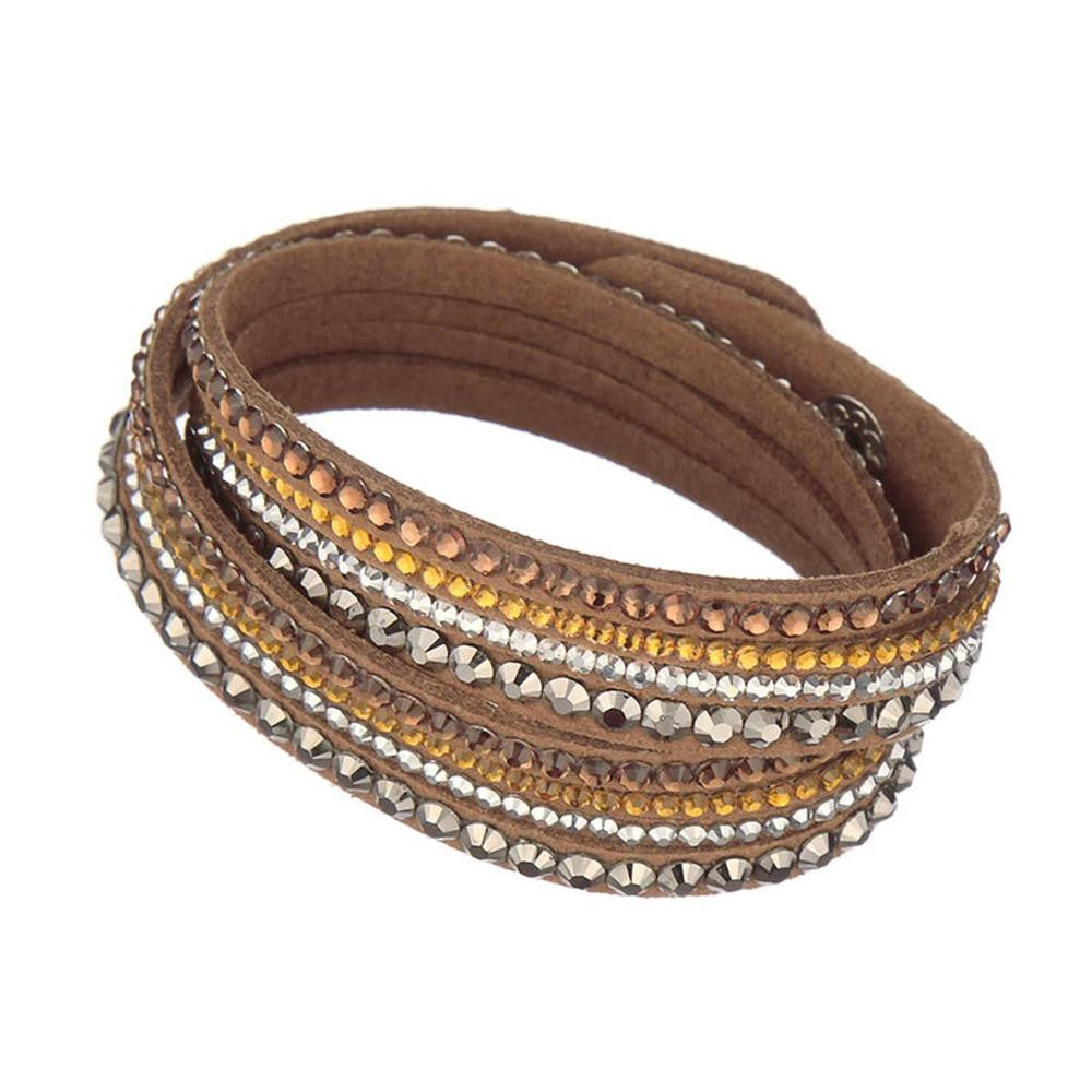Leather Multi-layer Crystal Wrap Bracelets mj-