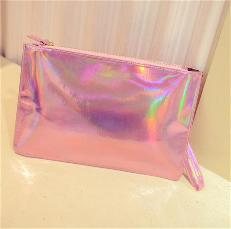 Laser Color Hologram Evening Bag Envelope Silver Pink Clutch