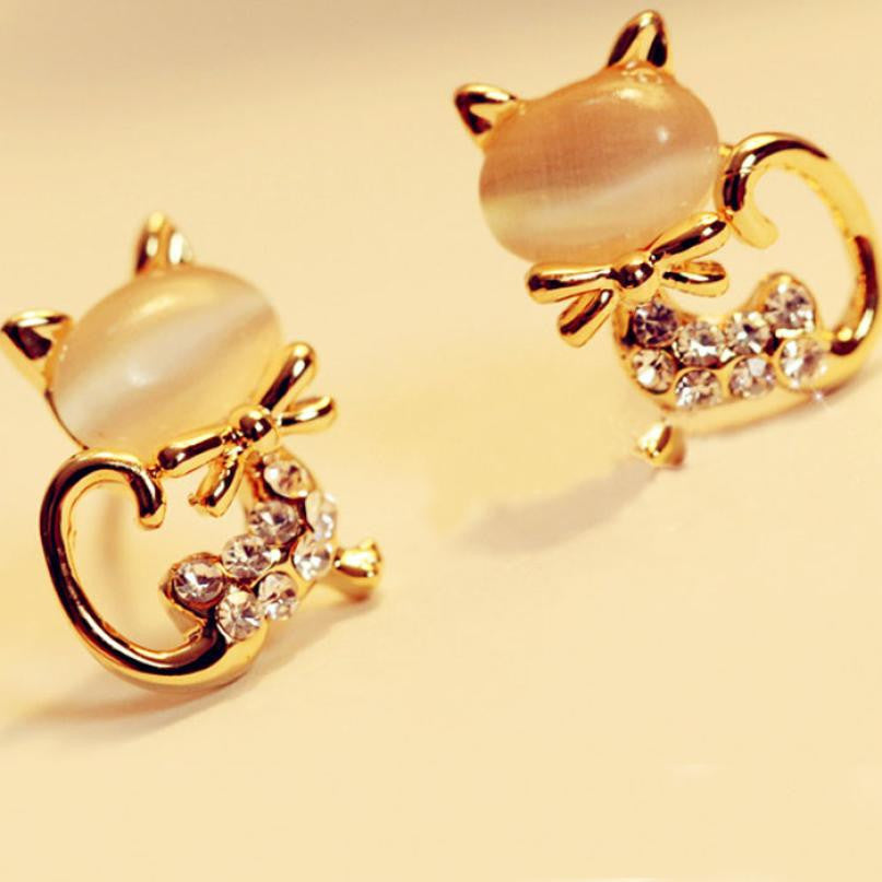 Good-Looking Cute Cat Crystal Rhinestone Earrings