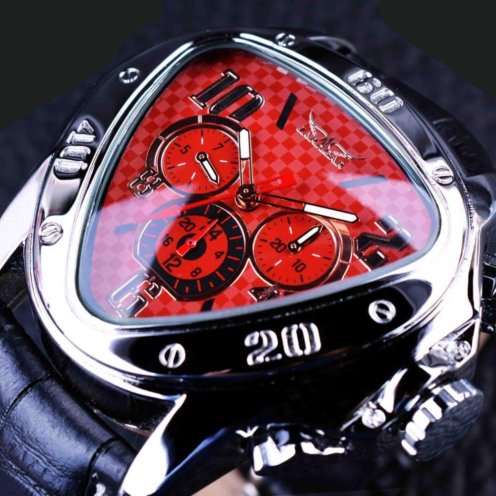 Sport Racing Geometric Triangle Design Genuine Leather Strap Top Quality Automatic Watch wm-m