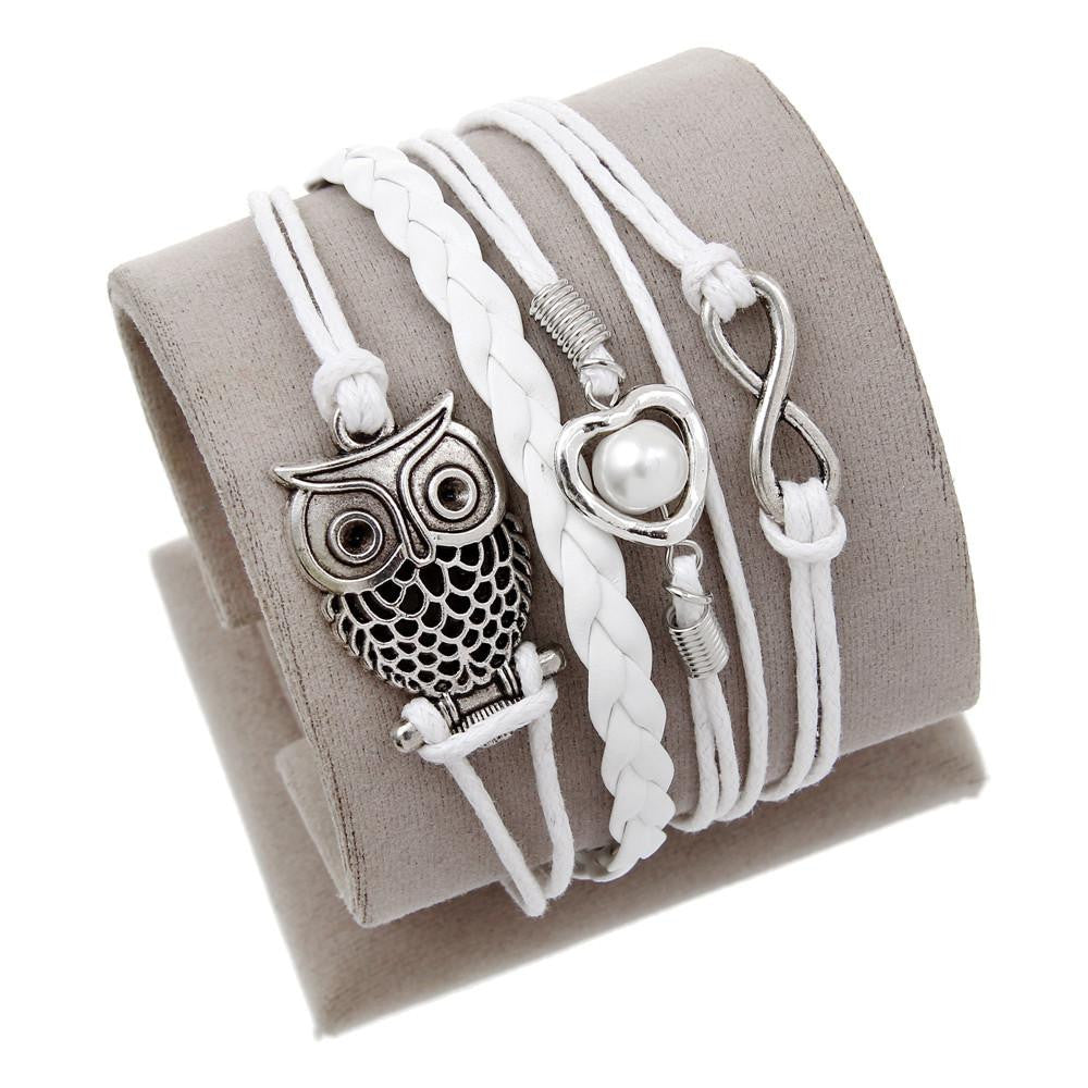 Vintage Bird Owls Anchor Wrap Leather Charm bracelets mj-