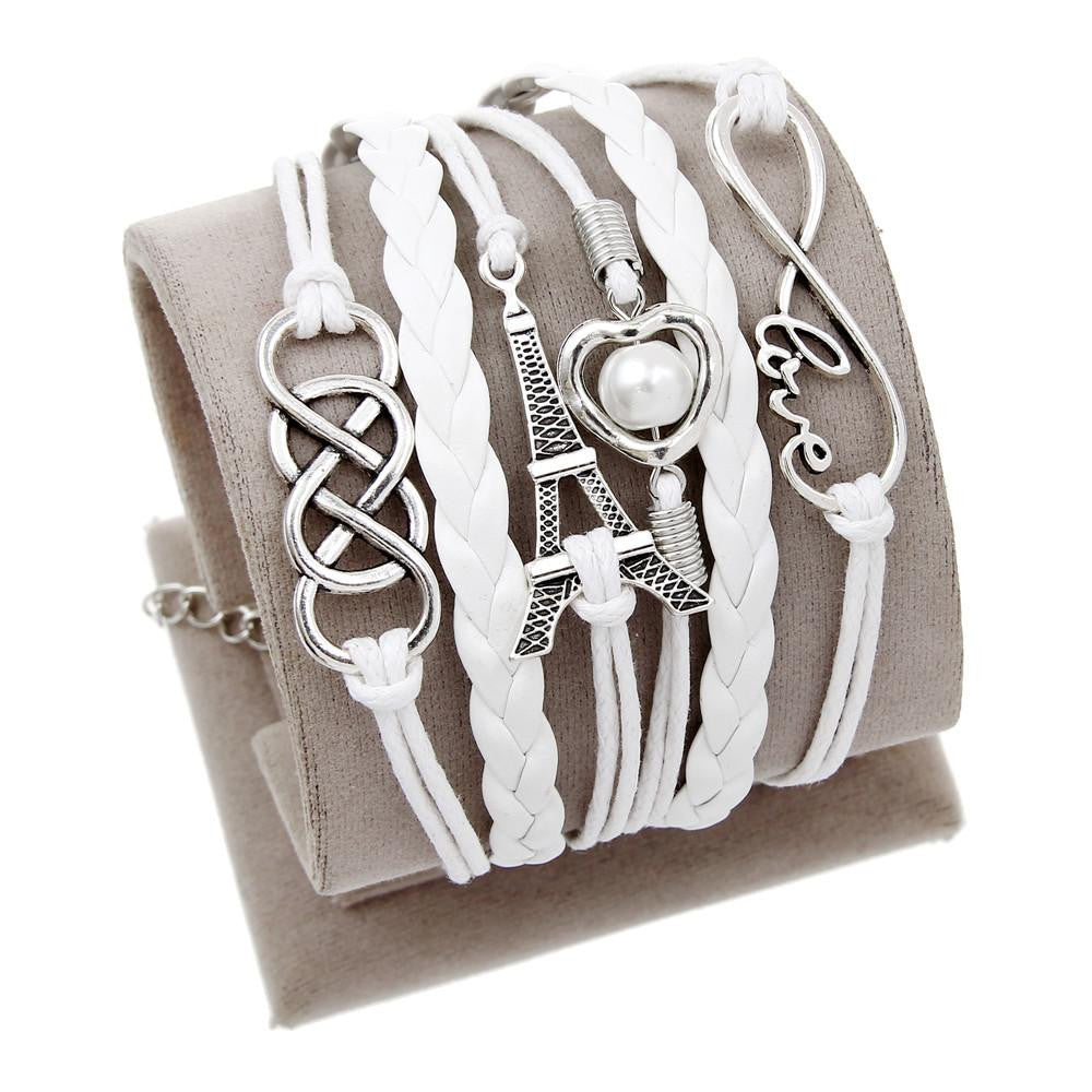 Vintage Bird Owls Anchor Wrap Leather Charm bracelets mj-
