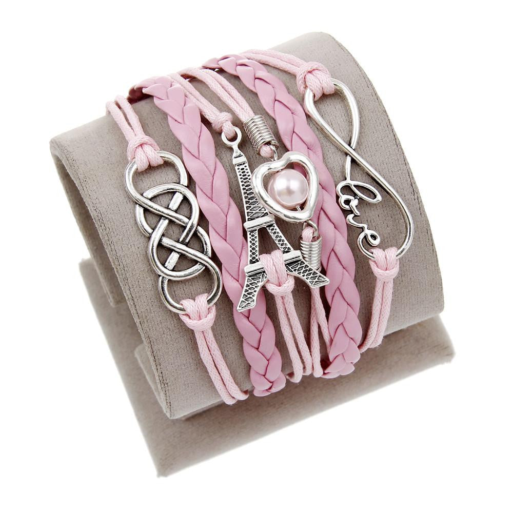 Vintage Bird Owls Anchor Wrap Leather Charm bracelets mj-