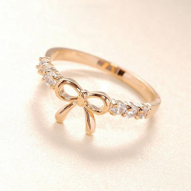Jewelry Simple Crystal Bow Ring wr-