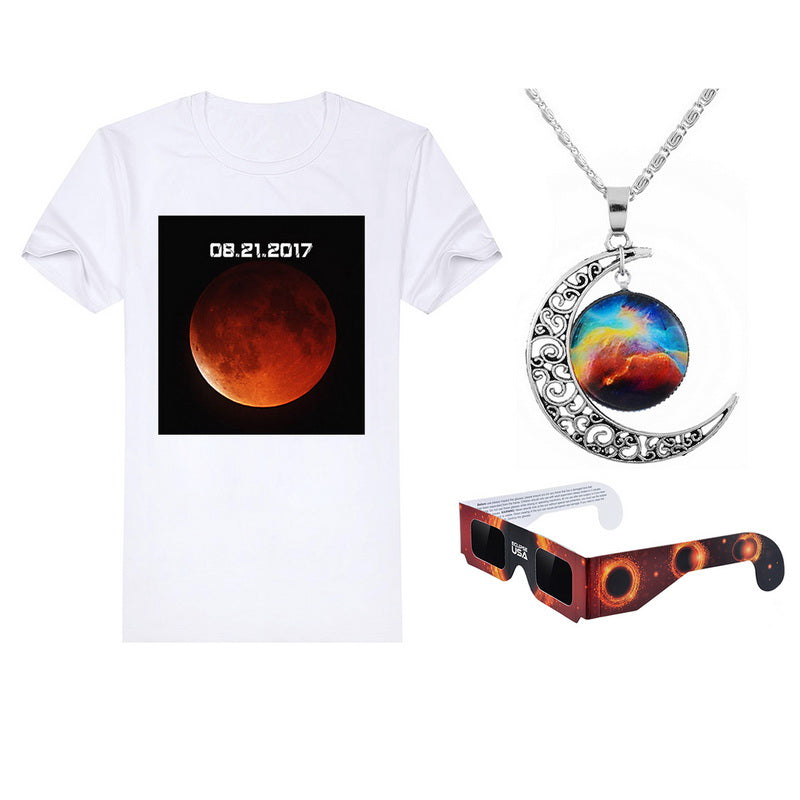 Solar Eclipse Theme Women Tops 4 Pieces Set Moon Necklace Bracelet And Sunglass Female Summer Tee Shirt Tops