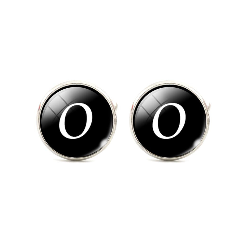 Alphabet Single Letter Black Bottom Silver Plated Jewelry Men Cufflinks