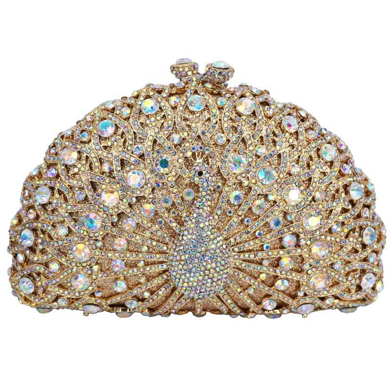 Luxury Crystal Evening Bag Peacock Clutch Design Party Purse