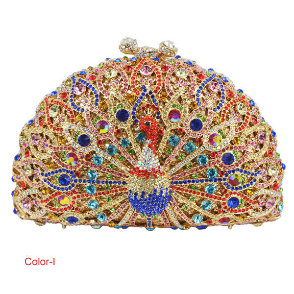 Luxury Crystal Evening Bag Peacock Clutch Design Party Purse