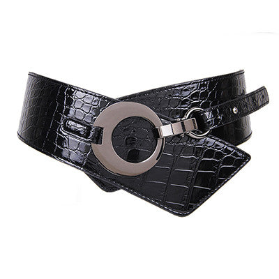 Solid Color Pattern Genuine Leather Wide Belt For Women