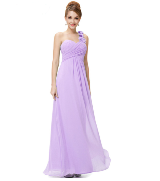 Flower One Shoulder Chiffon Padded Long Bridesmaid Evening Wedding Dresses