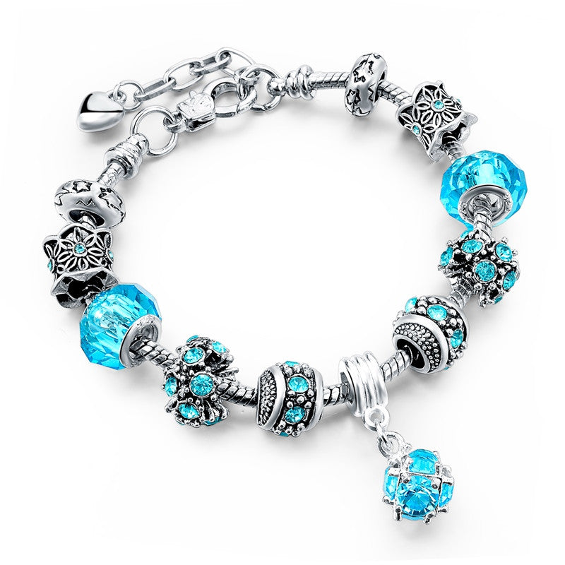 Authentic Tibetan Silver Blue Crystal Charm Bracelets