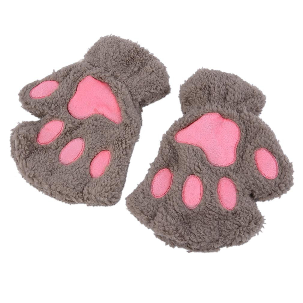 Lovely Bear Cat Claw Paw Winter Half Finger Gloves For Women