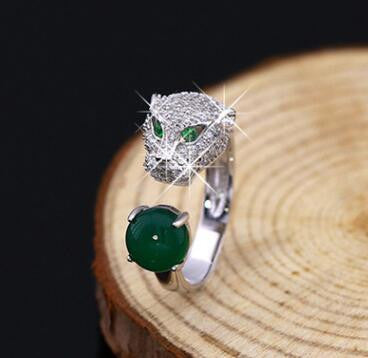 Luxury AAA Zircon Panther Green Gem Elegant Silver Plated Ring wr-