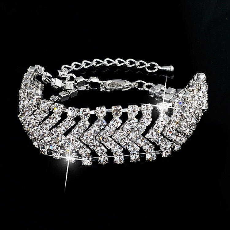 Luxury Crystal Silver Bangles Bridal Wedding Bracelets Jewelry