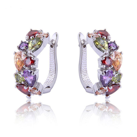 Luxury Rose Gold Plated Stud Earrings Colorful Zircon Crystals