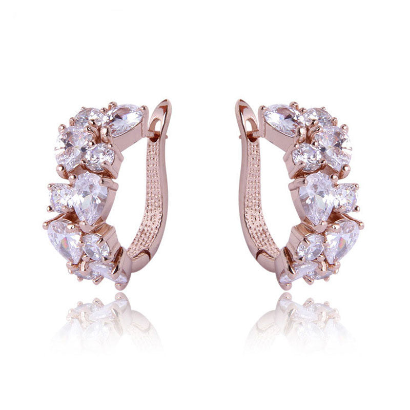 Luxury Rose Gold Plated Stud Earrings Colorful Zircon Crystals