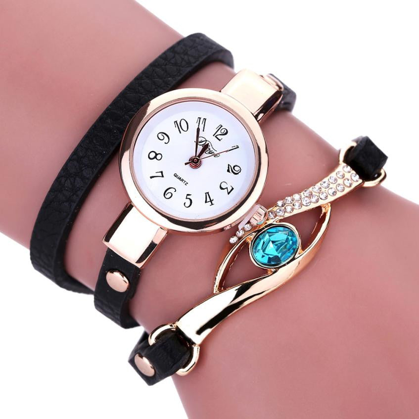 Diamond Bracelet Watches Wrap Around Leatheroid Wrist Watch ww-b