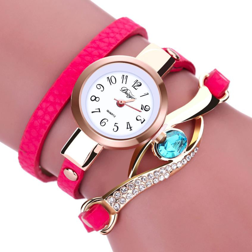 Diamond Bracelet Watches Wrap Around Leatheroid Wrist Watch ww-b