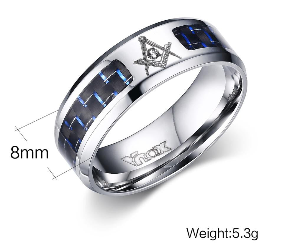 Masonic Rings Stainless Steel With Blue & Black Carbon Fiber mj-
