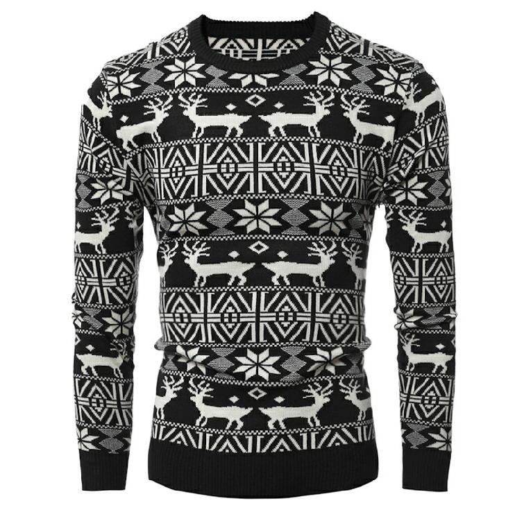 Deer Pattern Long Sleeve Men's Sweater