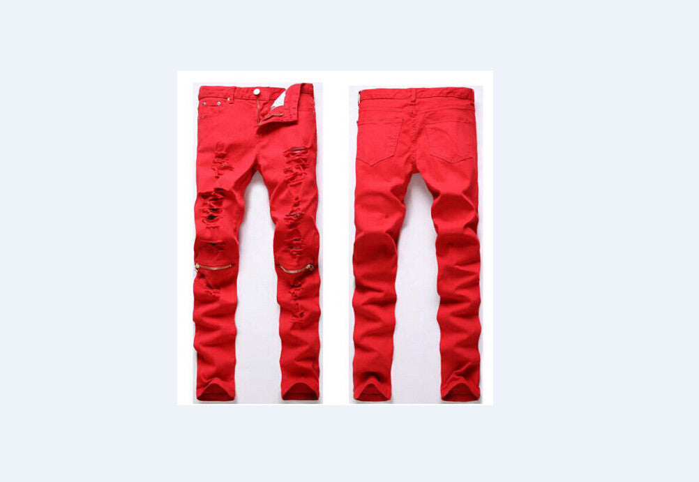Casual Ripped Hollow Out Biker Jeans for Men