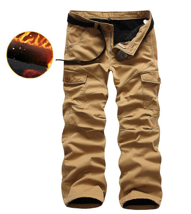 Warm Velvet Military Cargo Joggers Cotton Casual Pants for Men