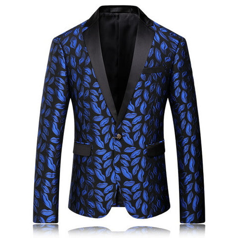 Luxury Royal Blue Printed Pattern Slim Fitted Blazer for Men