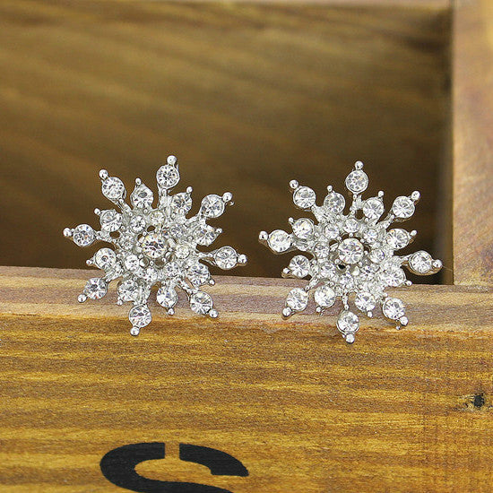 Rhinestone Snowflake Stud Earrings For Women