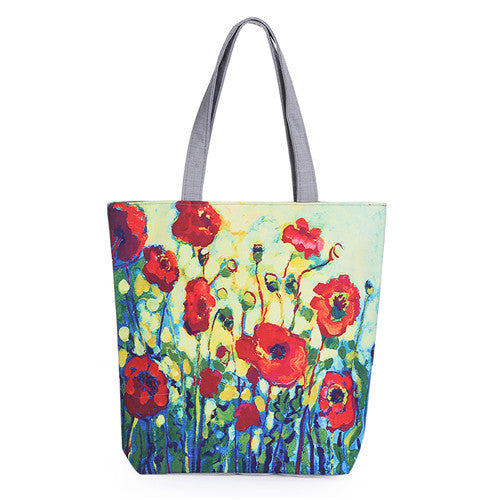 Floral Printed Canvas Tote Female Shopping Bags