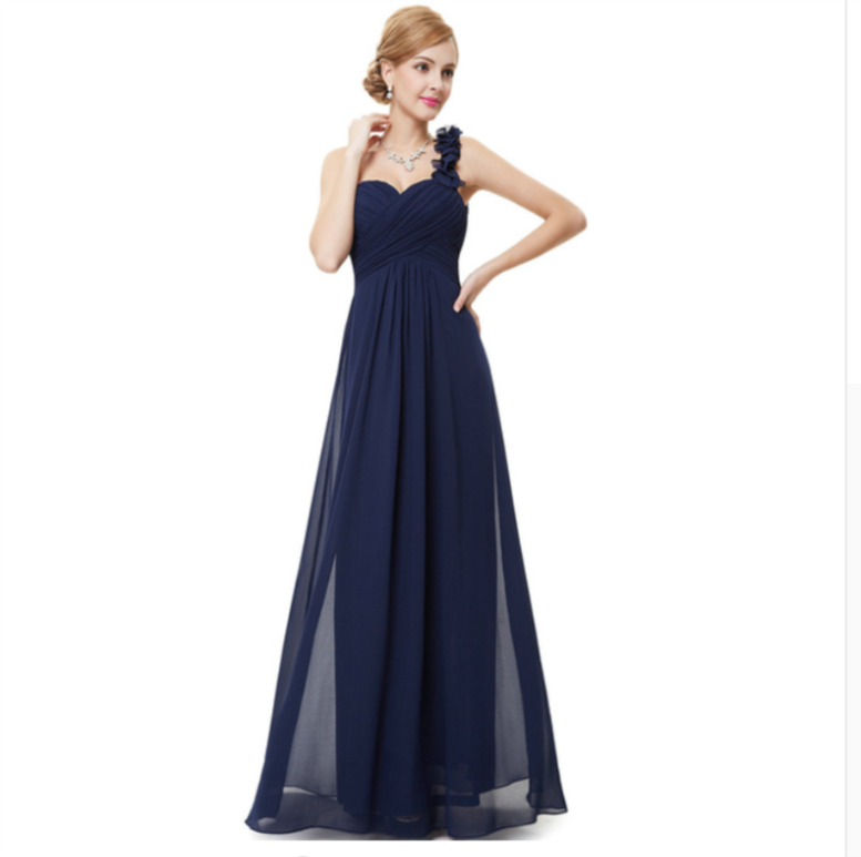 Flower One Shoulder Chiffon Padded Long Bridesmaid Evening Wedding Dresses