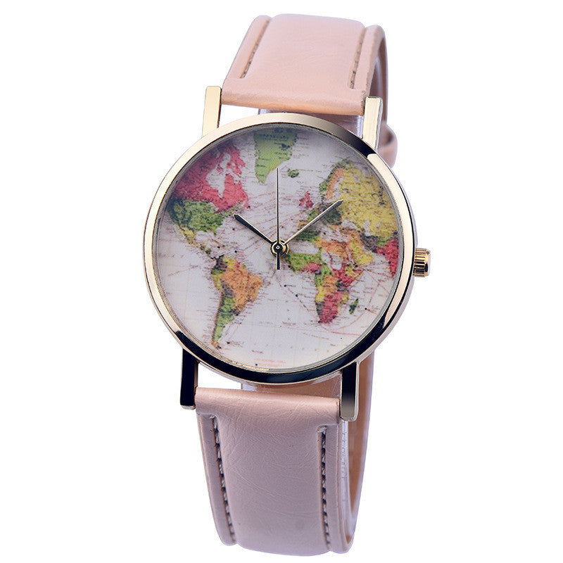 Vivid Colorful World Map Watch With Leather Band ww-d wm-q