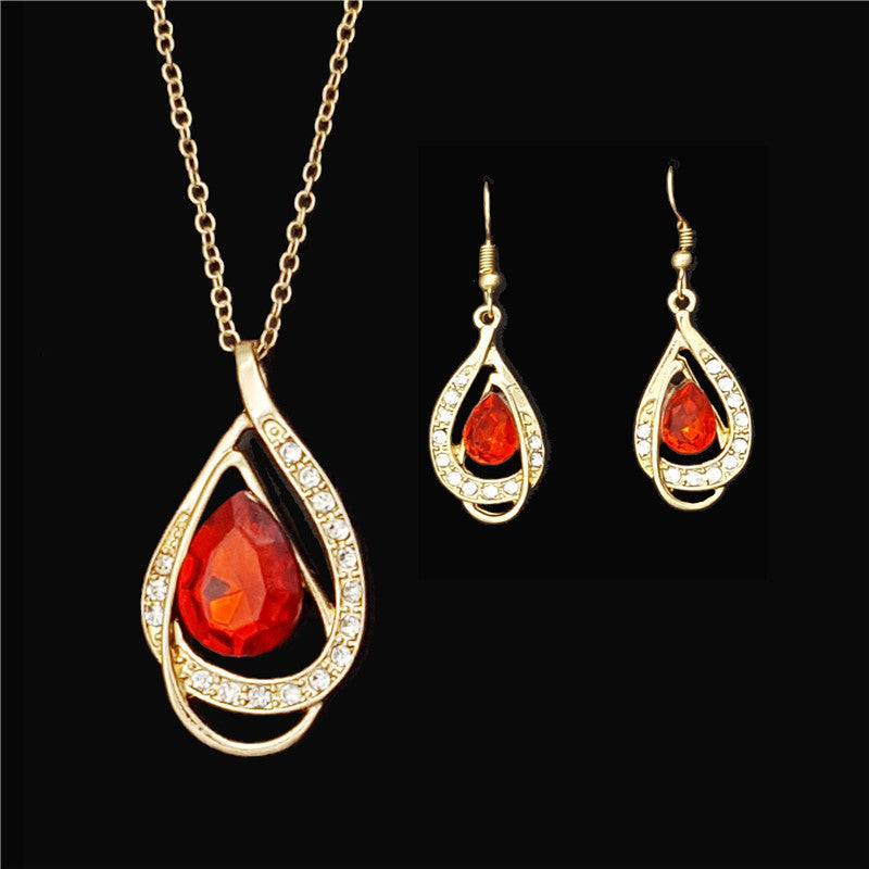 Gold Plated Crystal Earrings Necklace Jewelry Sets