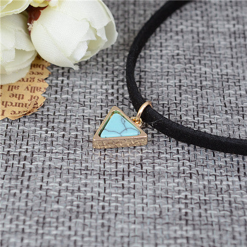 Punk Short Black Velvet Choker Necklaces With Triangle Faux Stone in 6 Colors