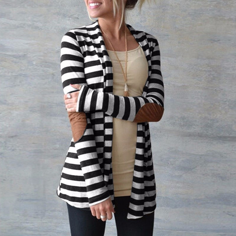 Outerwear Long Sleeve Striped Cardigan Sweaters For Women