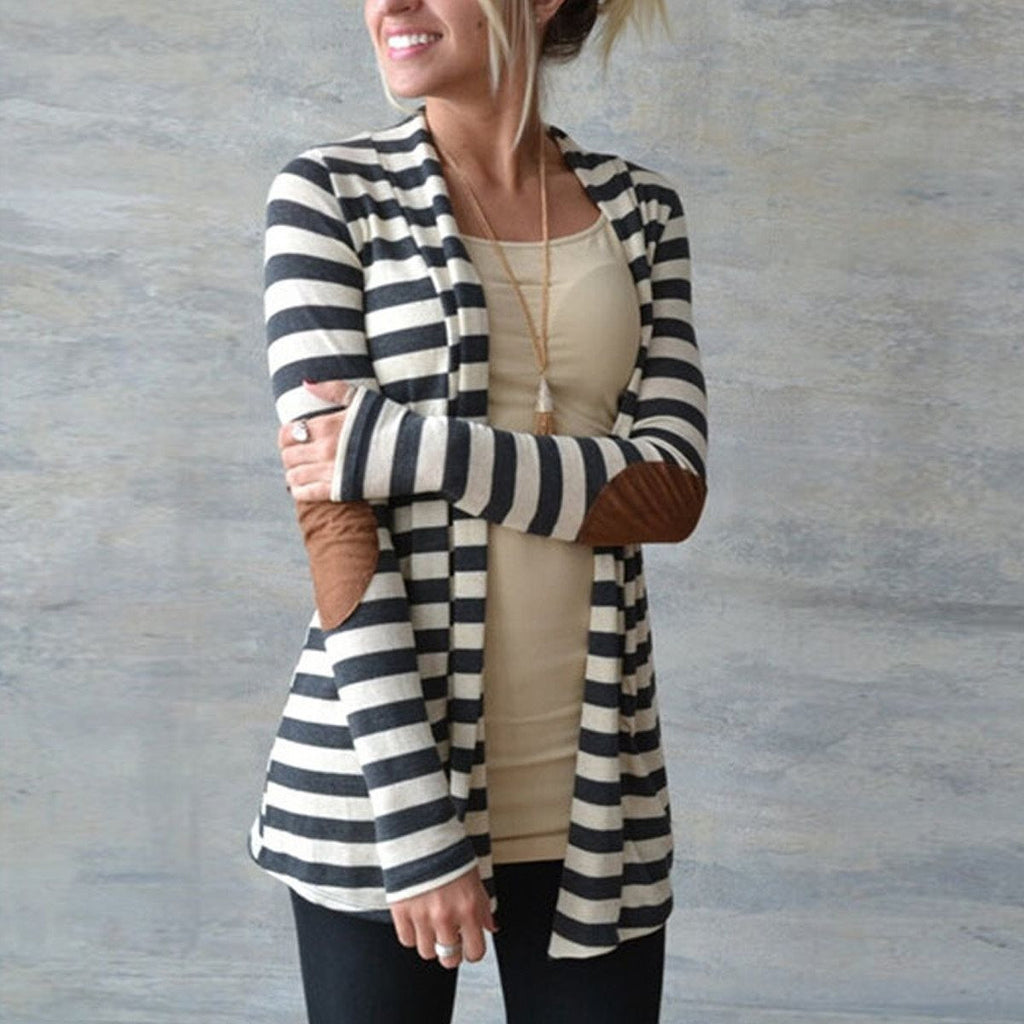 Outerwear Long Sleeve Striped Cardigan Sweaters For Women